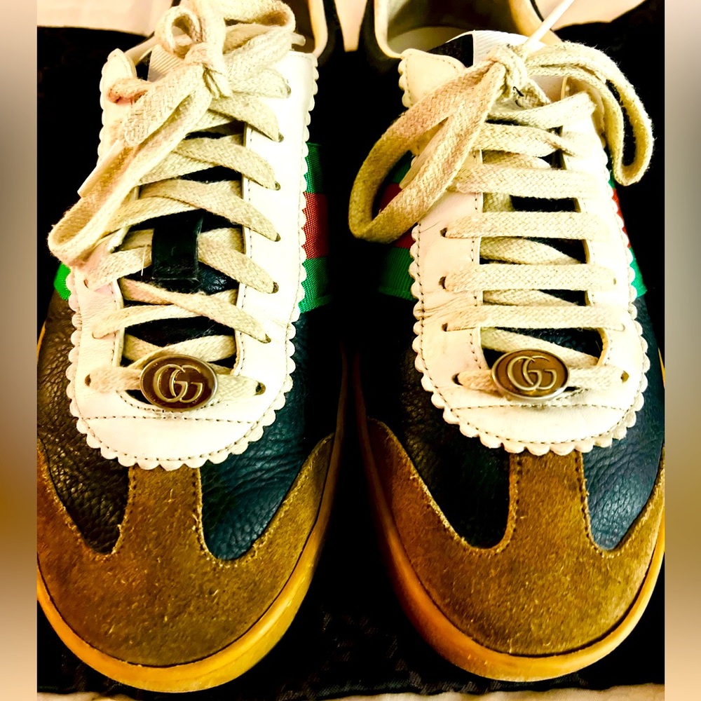 Gucci Ace Bee Black Leather Shoes Trainers Sneakers UK 8 US 8.5 EU 42